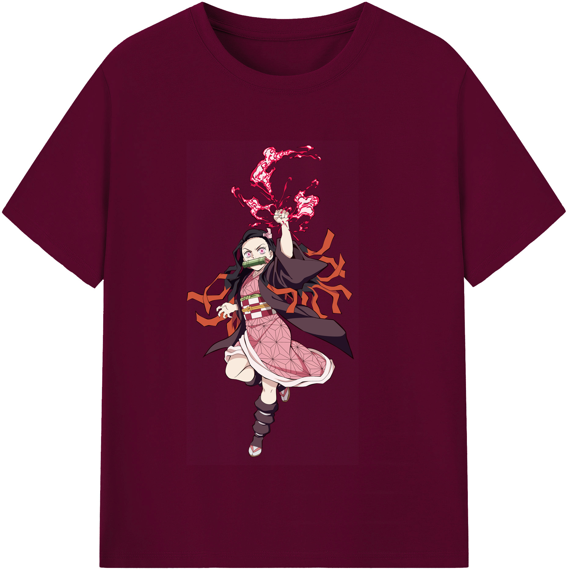 （画像用） 鬼滅の刃（きめつのやいば）竈門 禰󠄀豆子／かまど ねずこ Kamado Nezuko レディースカジュアルプリントTシャツ（綿100％）
